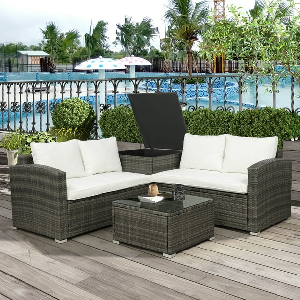 Merax 4-Piece Outdoor Rattan Patio Wicker Sectional Set With Storage