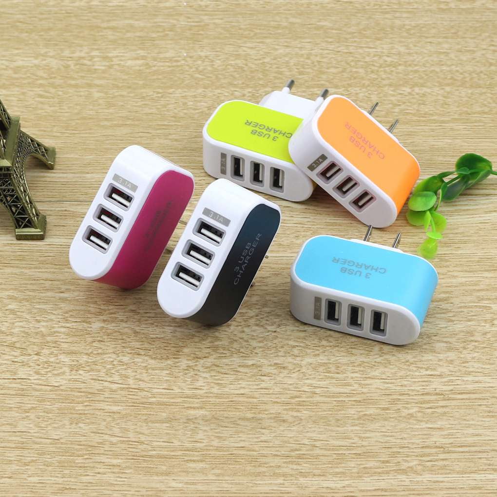 Universal Candy Color 3 USB Multi-Port Wall Charger 3 port wall US Plug Wall Adapter Cube Block AC 110-220V 5V