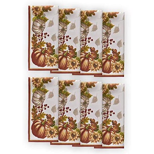 Newbridge Autumns Bounty Bordered Thanksgiving Fall Fabric Napkin Set