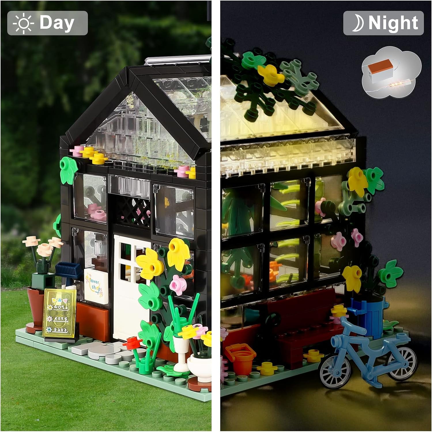 Flower House Building Set, Create Cozy House Toy Set Model Building Kit, Friends House with LED Lights Warmth Building Blocks Set, Friends House Sets for Girls Boys 6-12 (579 Pcs)