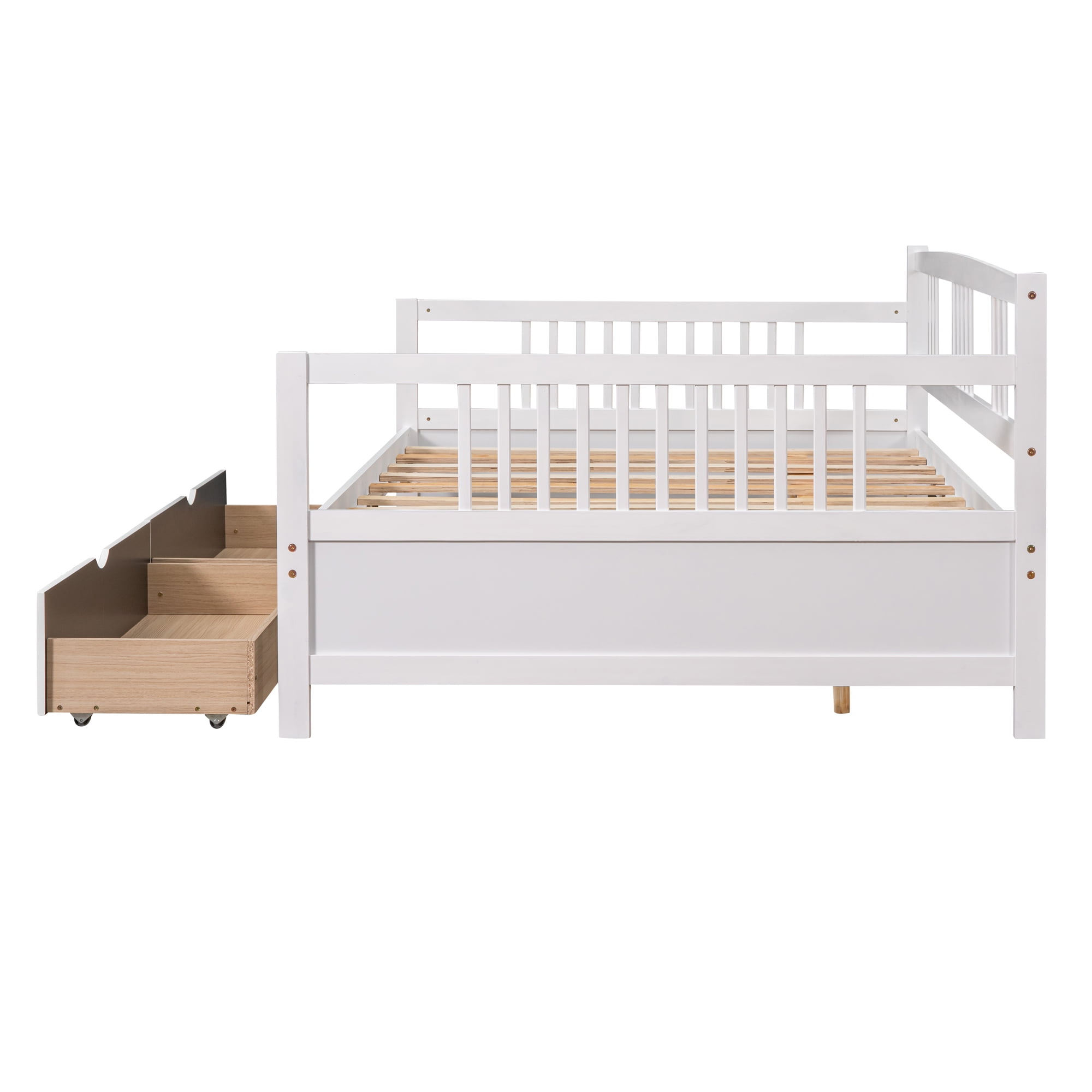 Gewnee Full Size Wood Daybed with Two Storage Drawers for Kid's Bedroom, White