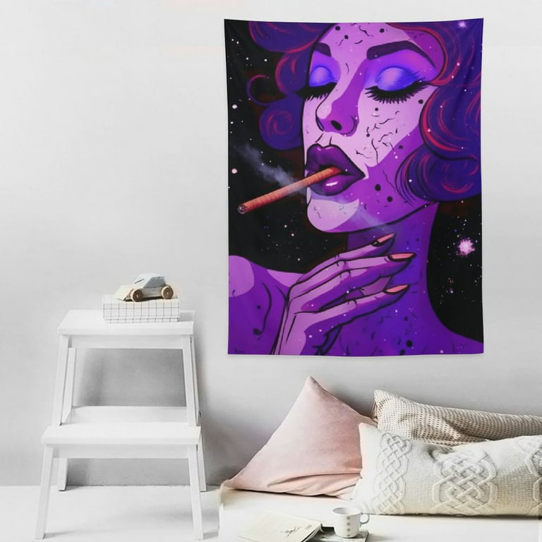 cigarette tapestry RUIYC Trippy Tapestry Hippie Tapestries Girl Wall Tapestry for Bedroom  Trippy Wall Decor Purple Tapestry Wall Hanging Smoking Tapestrys