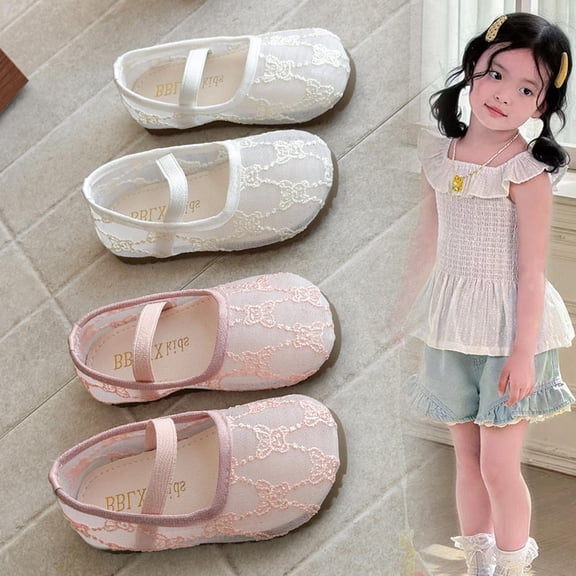 Losmtrace Girls Mary Jane Dress Shoes Ballerina Flats - Mesh Breathable Dress Shoes Lightweight Uniform Shoes for Parties, Daily Wear & Special Pink 12 (30)