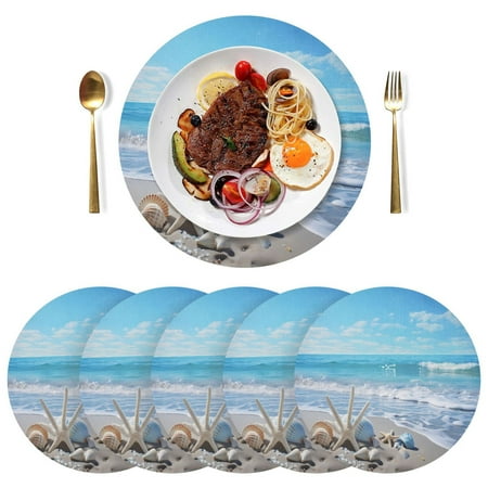 

Ryvnso Conch Seastar on Summer Beach Round Plate Mats Dining Table Placemat Set of 6 for Holiday Decoration