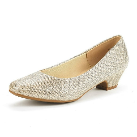DREAM PAIRS Women's Mila Gold Glitter Low Chunky Heel Pump Shoes Size 11 M US