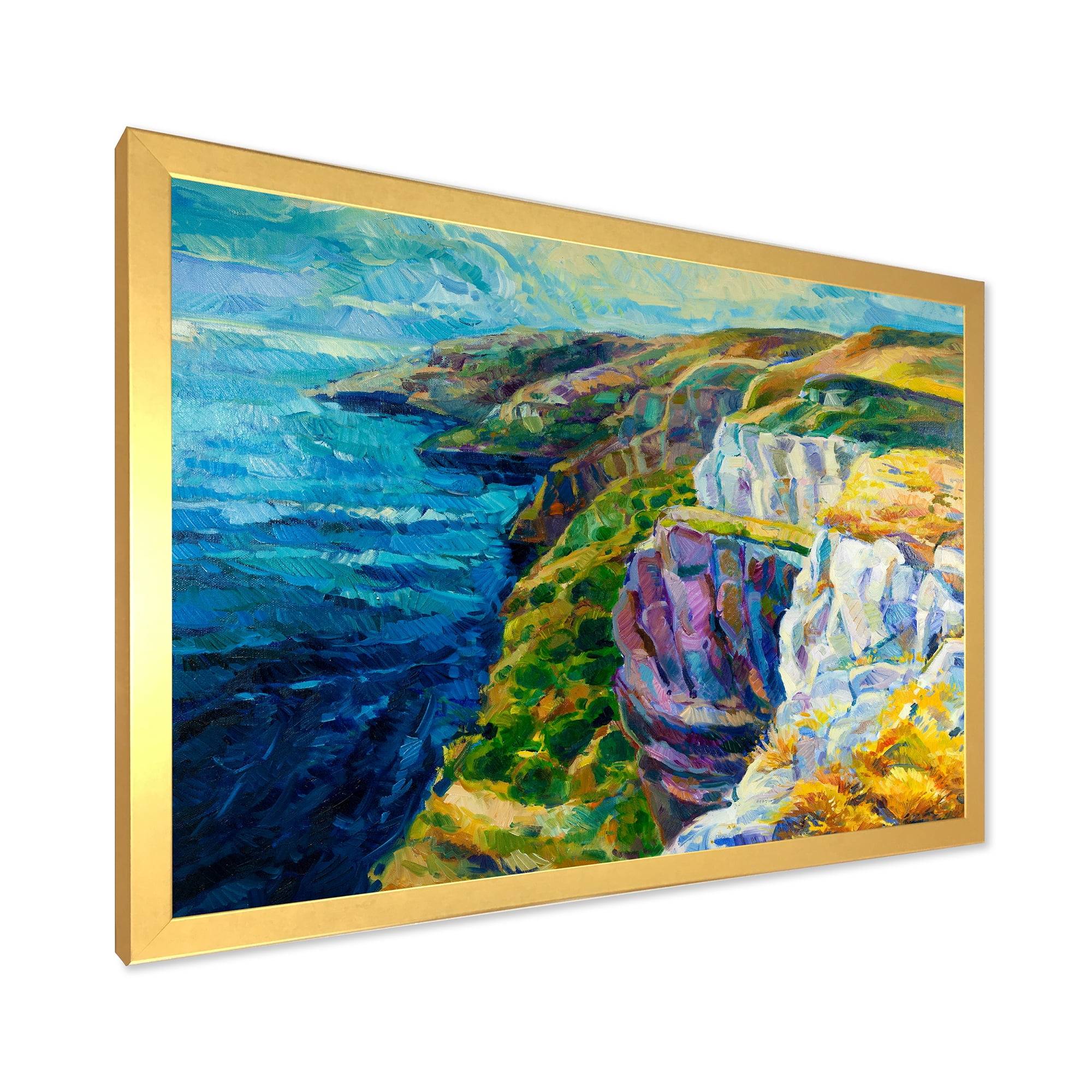 Designart 'The Blue Ocean By Rocky Cliffs II' Nautical & Coastal Framed Art Print