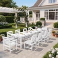 thumbnail image 4 of SERWALL Outdoor HDPE Dining Table Set, 12‑Piece Patio Dining Set with 2 Rectangular Tables, 8 Armless Chairs, 2 Armrest Chairs & Umbrella Hole, White, 4 of 8