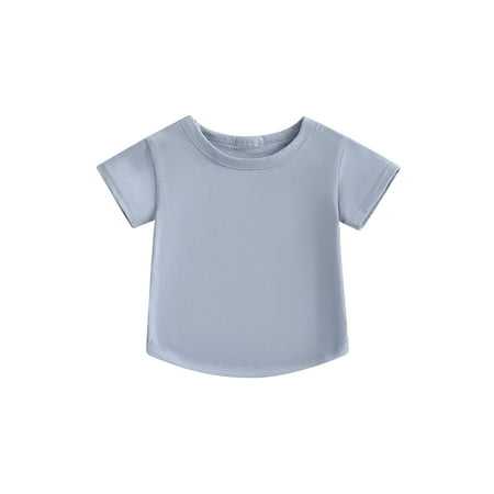 

Thaisu Kids Boy Girls T-Shirt Casual Summer Round Neck Solid Color Loose Short Sleeve Pullover Shirt for Toddler