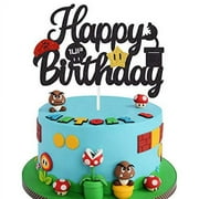 Vinyl Quote Me Black Glitter Mario Cake Topper Happy Birthday Cake Decoration Video Game Themed Kids Boys Birthday Party Supplies