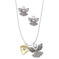 thumbnail image 1 of Delight Jewelry Goldtone Large April - Clear Crystal Heart Silver tone Guardian Angel Charm Necklace and Stud Earrings, 1 of 4