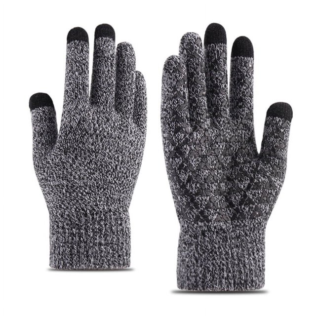 Guantes de punto cálidos para hombre, además de terciopelo acolchado, antideslizantes, de invierno, de lana para exteriores, guantes de pantalla táctil