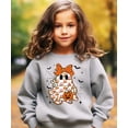 thumbnail image 2 of Girly Ghost & Orange Bow Fall Sweatshirt for Kids Cute Halloween Graphic Pullover Gray Sweatshirt Youth Small, 2 of 5