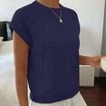 thumbnail image 6 of YUGYXL Womens Short Sleeve Sweater Trendy Floral Pullover Sweaters Summer Casual Crewneck Lightweight Knit Tops Navy Tops L, 6 of 9
