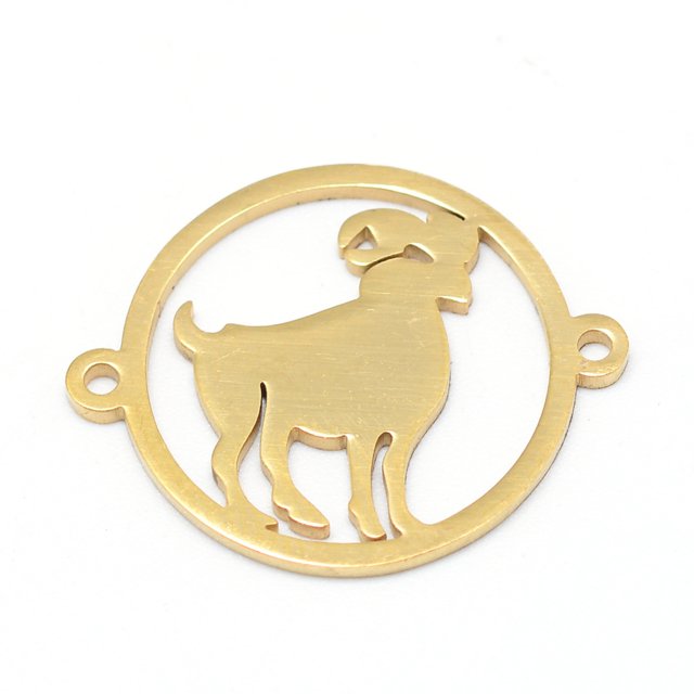 304 Stainless Steel Links Connectors Flat Round with Twelve Constellation/Zodiac Sign Aries 22x18x1mm Hole: 1.5mm