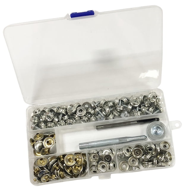 MasteelfCA 50 Paires de Raccords à Ressort avec Boutons-Pression et Outil d'Installation, Accessoires de Bricolage avec Boîte de Rangement (Argent, Diamètre 10mm)