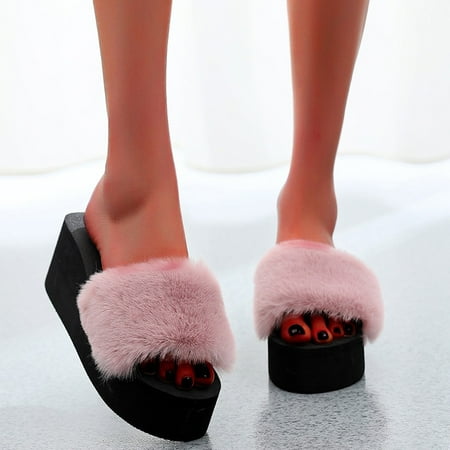

Fashion Indoor Outdoor Women Slip-on Open Toe Wedges Warm Winter Slipper Shoes