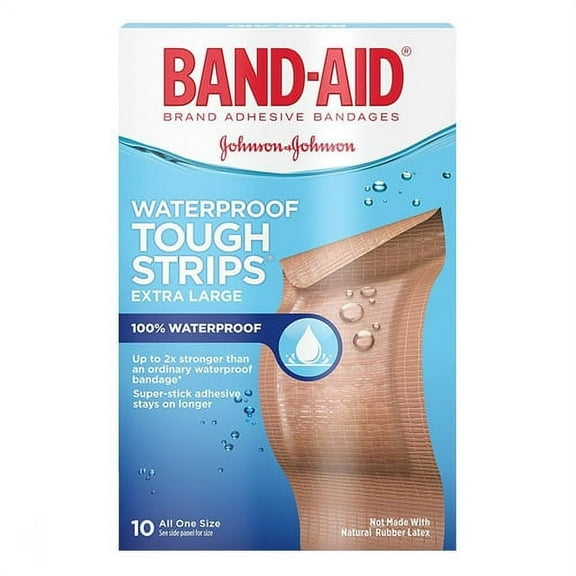 Band-Aid Adhesive Bandages, Extra Large Tough-Strips 100% Waterproof - 10 Ea