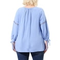 thumbnail image 4 of MODA NOVA Juniors' Plus Raglan Long Sleeves Hollow Out Tie Neck Top Blue 5X, 4 of 6