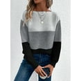 thumbnail image 4 of Women'S Fall Winter Fashion Casual Round Neck Ribbed Knitted Colorblock Drop Shoulder Long Sleeve Sweater Dark Gray L, 4 of 9