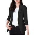 thumbnail image 1 of Veste de Complet Décontractée pour Femmes avec Col à Revers et devant Boutonné, Mélange Léger Polyester-Spandex, Longueur Régulière, Noir, P, 1 of 8