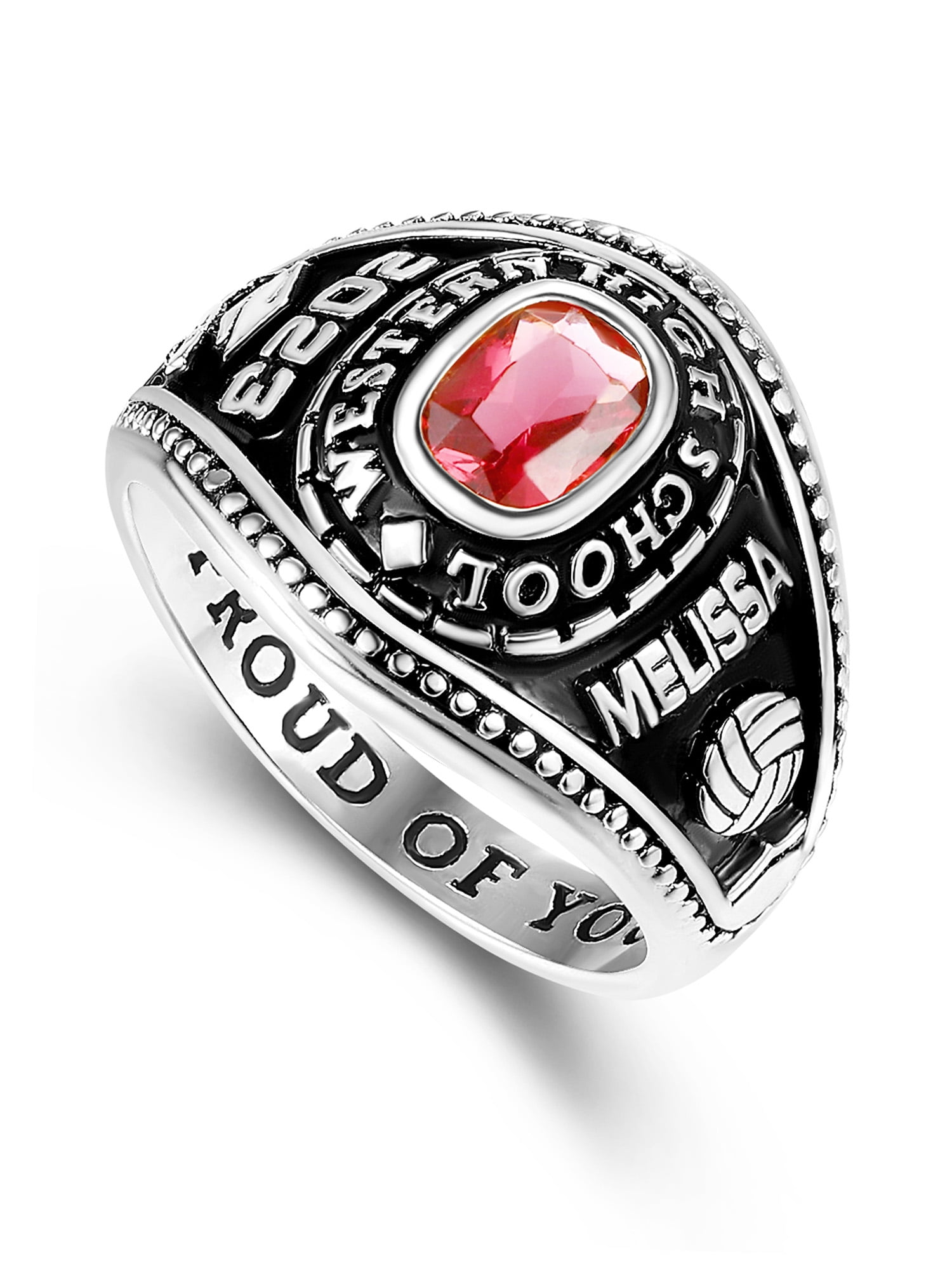 Mementos PJM Customized Women's Class Rings 10kt White Gold for High School or College Graduation