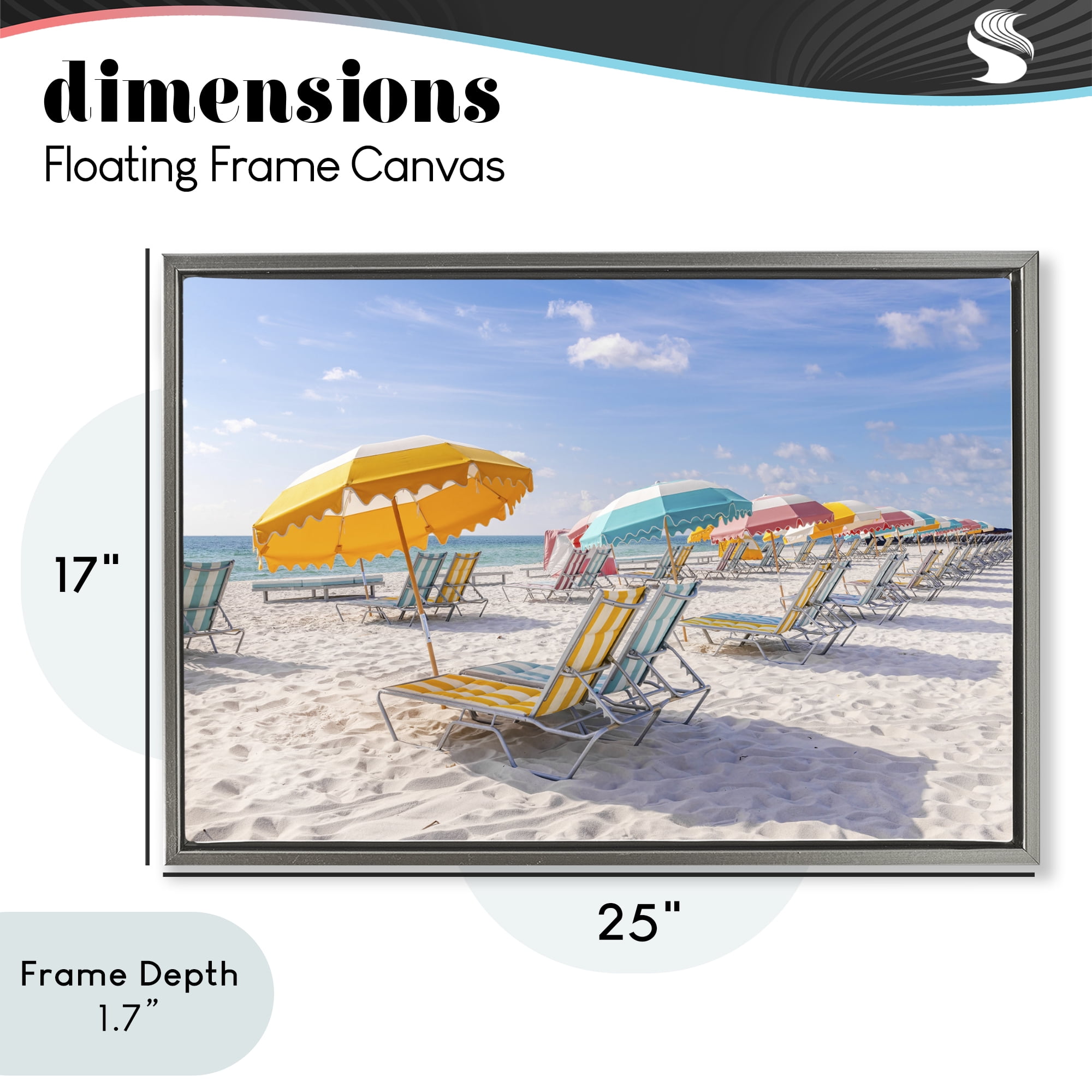 Stupell Industries Striped Umbrellas on Sunny Beach Gray Framed Floater Canvas Wall Art, design by Richard Silver