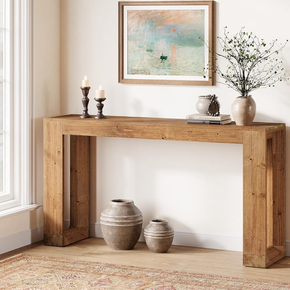 Tribesigns 63" Solid Wood Console Table, Farmhouse Sofa Table with Reinforced Base