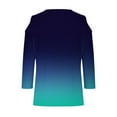 thumbnail image 5 of gbyLJF 3/4 Length Sleeve for Womens Fall Tops Off The Shoulder Shirts Summer V Neck T-Shirt Solid Color Tunic Tees A02_Navy M, 5 of 5
