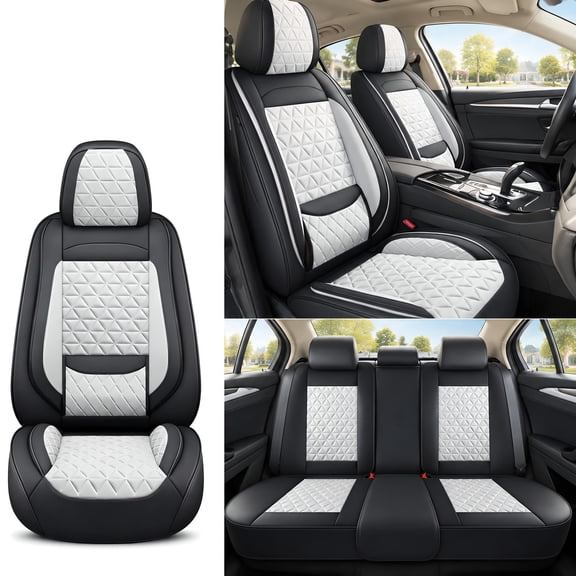 Leather Car Seat Covers Fit For Nissan Rogue Sport 2017-2022 Waterproof Breathable Automotive Seat Covers for Cars Non-Slip Car Interior Covers(5-Seats,Black&White)