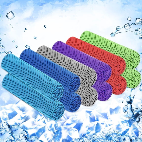 Omlopp 12-Pack 40x12 Inch Cooling Towels, Microfiber Ice Towel for Neck & Face, Soft Breathable, for Yoga Sports Golf Gym Running, Assorted Colors