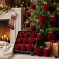thumbnail image 4 of 12Pcs Flocked Velvet Wine Red Christmas Ball Ornaments 2.36 in Bow Shatterproof Tree Hanging Decor Set for home Party Display, 4 of 7