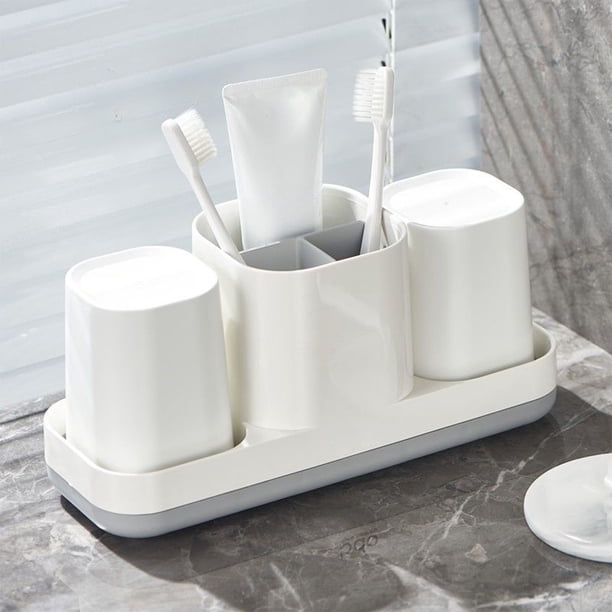 Organizador de baño | Portacepillos y pasta de dientes con orificios de drenaje | Portavasos de plástico blanco para fregadero, ideal para tazas y artículos de aseo