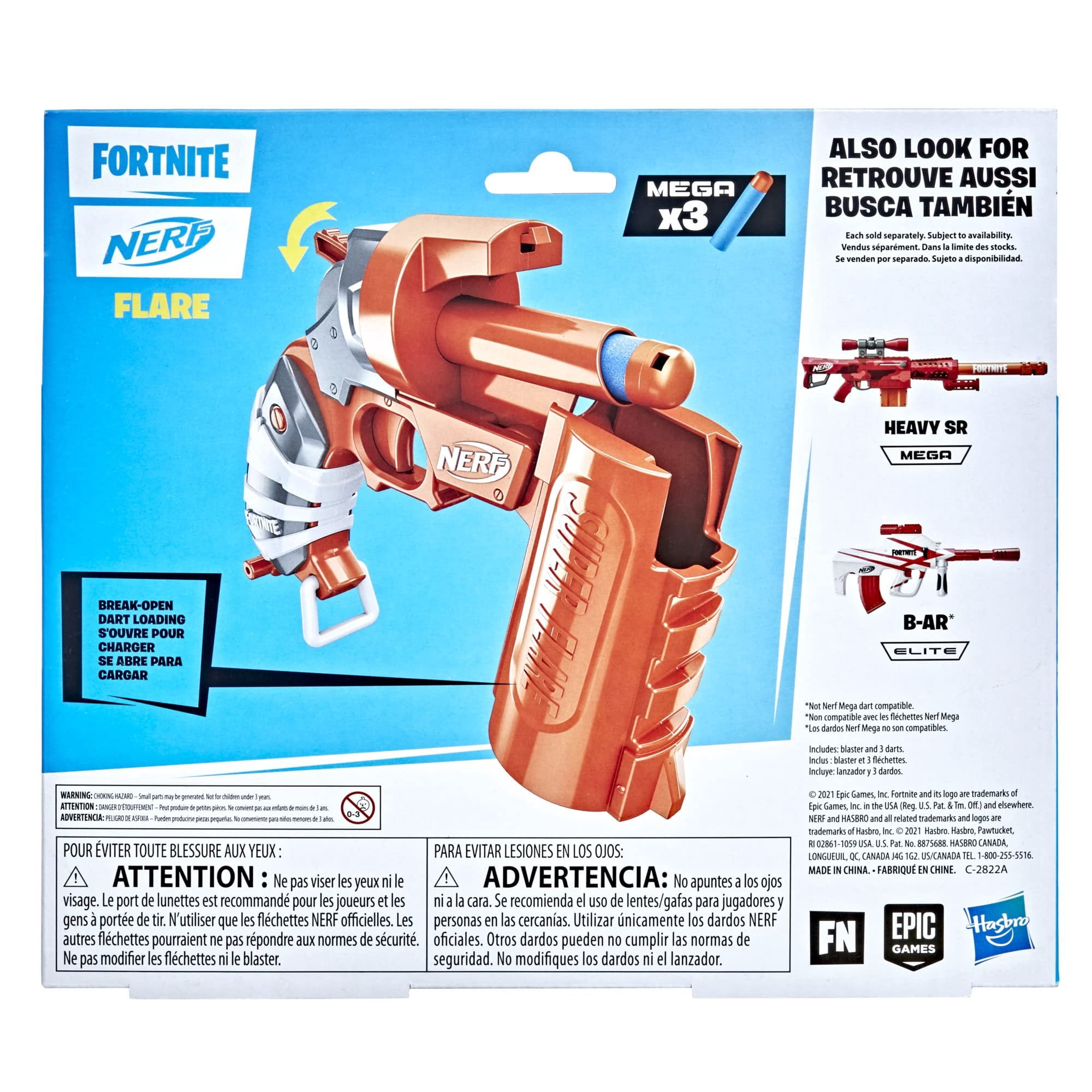 Nerf Fortnite Flare Dart Blaster, Includes 3 Nerf Mega Darts