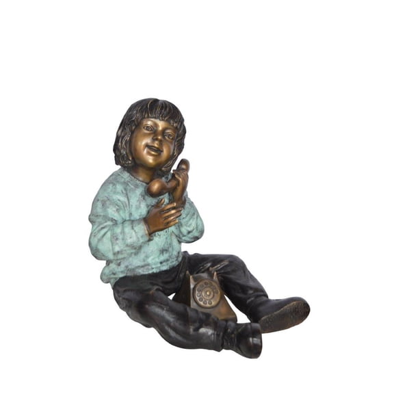 Nifao Young Child with an Old Telephone Bronze Statue - Size: 21"L x 14"W x 19"H