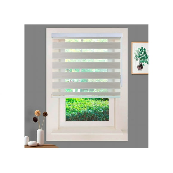 WYMO Zebra Blinds 35 x 72 INCH - Sheer Horizontal Blinds and Shades for Daytime and Nighttime - Light Filtering Roller Shades for Windows - Beige - Manual Control Stick