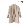 thumbnail image 4 of TRAF-Chaqueta abierta para mujer, abrigo Vintage de manga larga plisada con bolsillos y solapa, prendas de vestir exteriores elegantes, 4 of 5