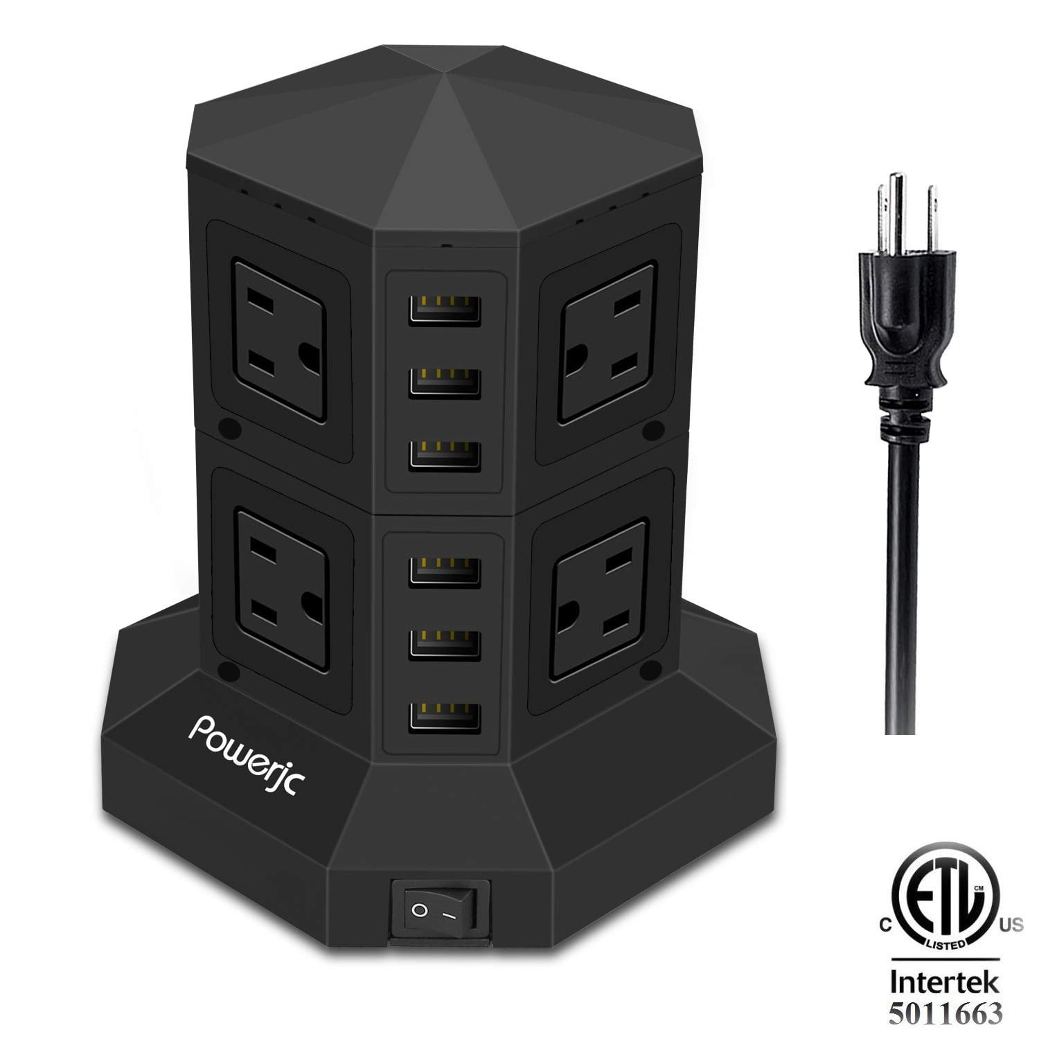 Powerjc Tower Surge Protector Power Strip Socket Outlet 8 AC Outlets