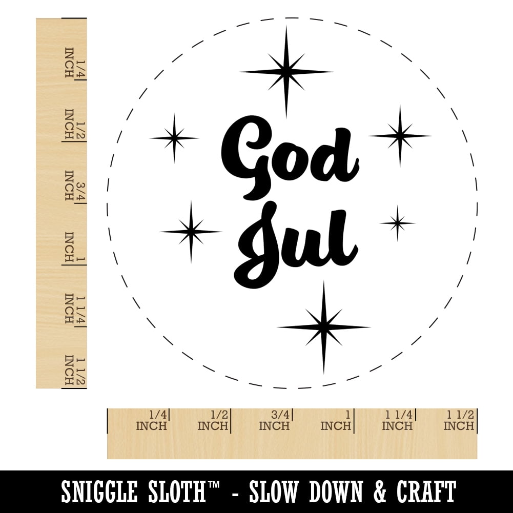 God Jul Norwegian Merry Christmas Starburst Self-Inking Rubber Stamp Ink Stamper - Black Ink - Large 1-1/2 Inch
