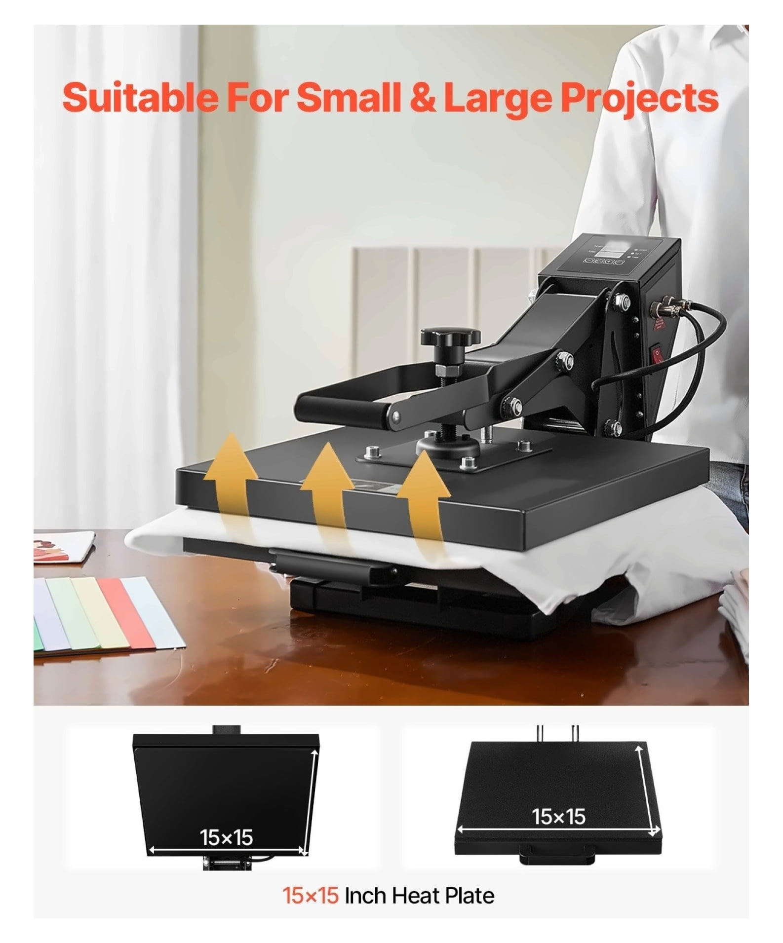 Heat Press Machine 15x15 Inch Sublimation Printer Transfer for T-Shirts, DIY Crafts - Adjustable Pressure, Digital Control