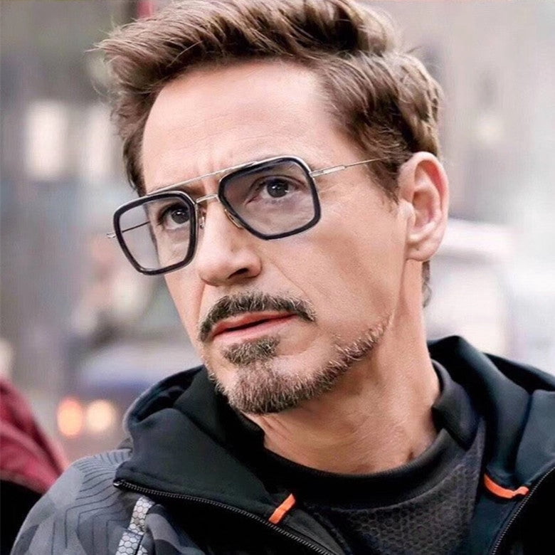 Tony Stark Aviator Sunglasses - Gold & Black Frame / Clear Lens