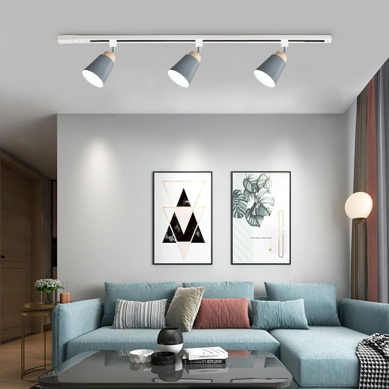 KAYYELAMP 1Pcs Macaron Grey Halo System Adjustable Titl Angle Track Lighting E26 Base Modern Design for Farmhouse Kitchen Sink Gallery Loft(No Bulb, Track)