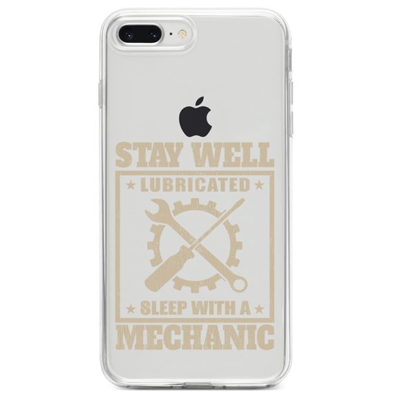 DistinctInk Clear Shockproof Hybrid Case for iPhone 7 PLUS / 8 PLUS (5.5" Screen) TPU Bumper Acrylic Back Tempered Glass Screen Protector - Stay Well Lubricated Sleep With a Mechanic