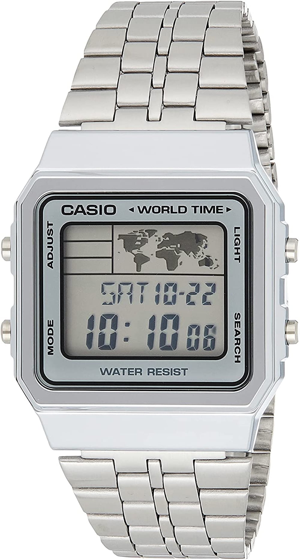 Casio Women's Vintage Digital Quartz World Time Stainless Steel Watch ...
