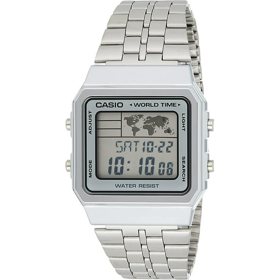 Casio Women's Vintage Digital Quartz World Time Stainless Steel Watch A500WA-7