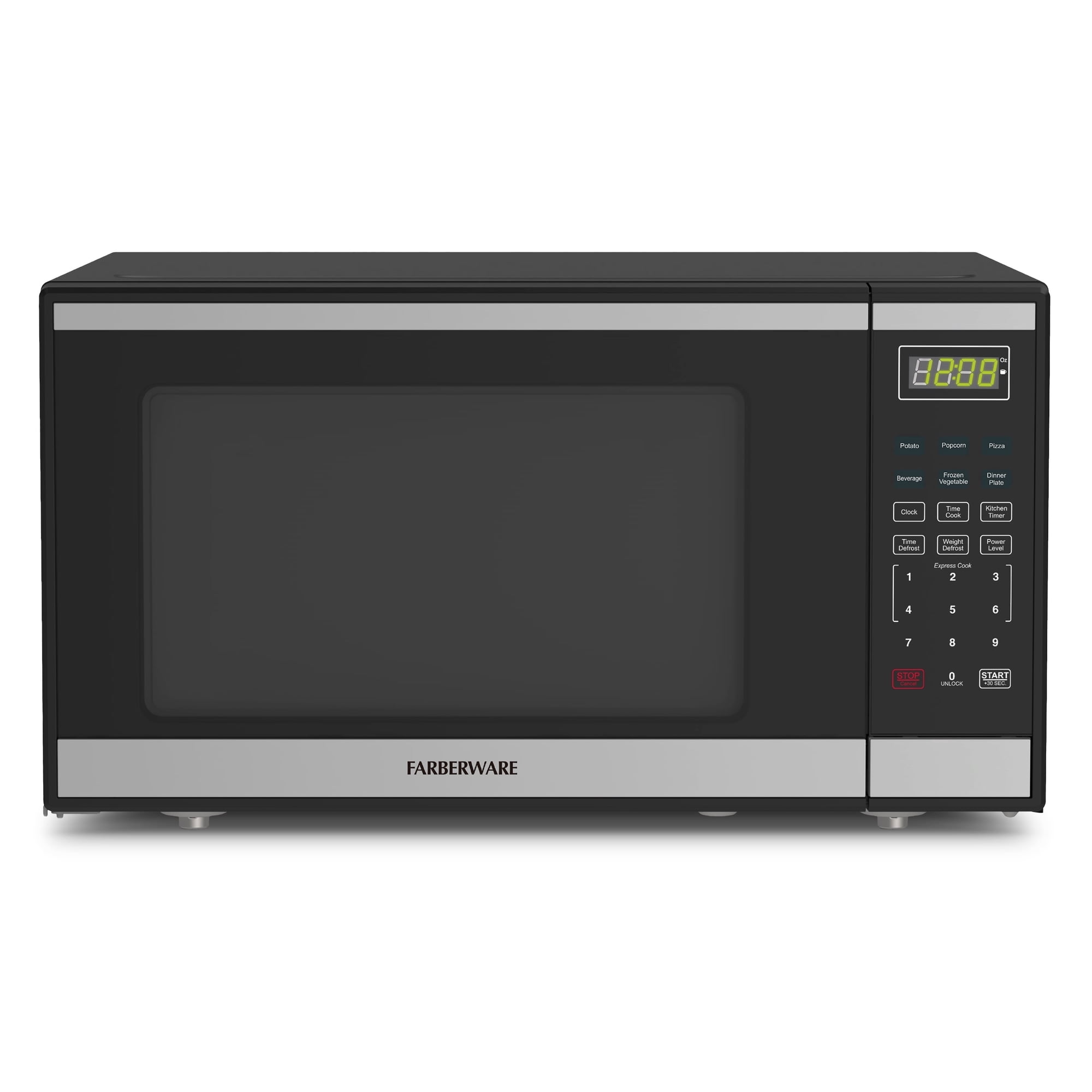 Farberware 1.6 cu ft Microwave Oven, 1100W Countertop Microwave Oven with 6 Auto Cook Settings, Stainless Steel