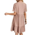 thumbnail image 2 of Daeful Robe Mini pour Femmes Manches Courtes Robes de Soirée Col en V Kaftan Été Plage Robe d'Été Rose TG, 2 of 3