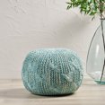thumbnail image 2 of Dahlia Indoor/ Outdoor Aqua Fabric Hand Knit Pouf, 2 of 8