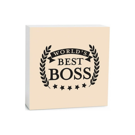 World's Best Boss Rosey Sand Stars 5 x 5 Wood Tabletop Sign Plaque