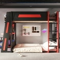 thumbnail image 5 of Harper & Bright Designs Queen Size Gaming Loft Bed with Desk & LED Lights, Queen Wood Loft Bed Frame with Two Storage Shelves, Black+Red, 5 of 15