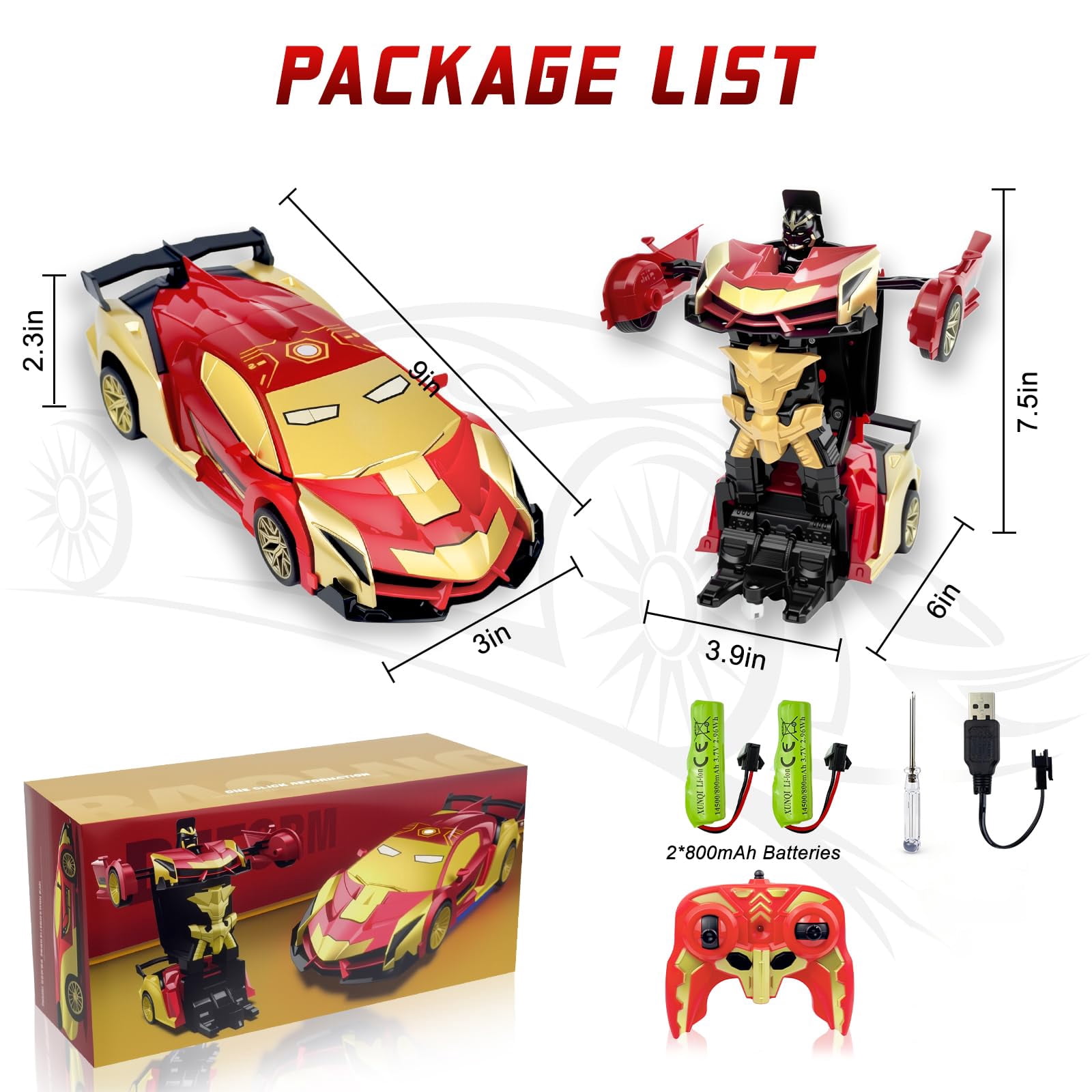 Remote Control Car, 1:18 Scale Transforming Robot Toy with One-Button Deformation, 2.4GHz RC Vehicle with LED Lights, Gift for Boys Ages 4-12